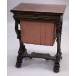 A VERY GOOD GILLOW MODEL ROSEWOOD VANITY - SEWING BOX with plain rising top, good fitted interior