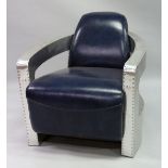AN ART DECO DESIGN METAL AND LEATHER ARMCHAIR.