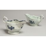 A JAMES PENNINGTON LIVERPOOL SAUCE BOAT, well moulded and painted with blue underglaze flowers.