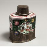 A 19TH CENTURY SAMSON OF PARIS TEA CANNISTER with silver mount. 4.5ins high.