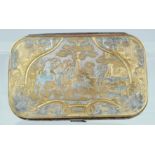 AN 18TH CENTURY FRENCH GILT PURSE the top with a hunting scene "Faucuerre" the reverse with game and