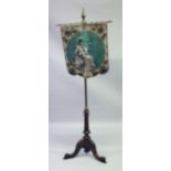 A VICTORIAN ROSEWOOD TRIPOD POLE SCREEN with beadwork banner.