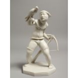 A WHITE PORCELAIN GROUP, ARCHER WITH A FALCON. Signed, M PFEFFER. 10ins high.