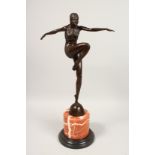 AFTER J. PHILIPPE. A BRONZE DANCER on a marble base. Signed, 22ins high.