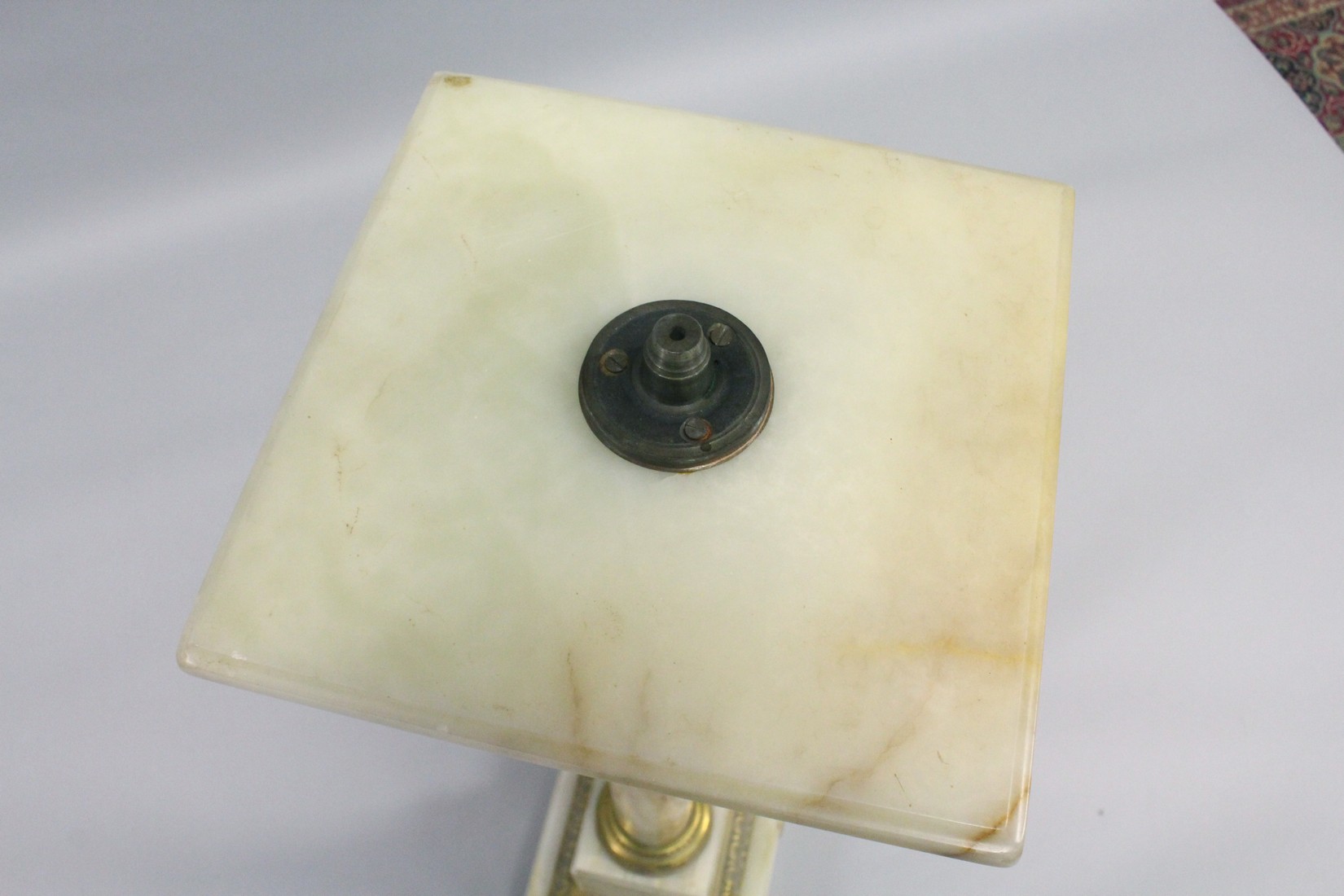A GOOD ONYX AND BRASS SQUARE TOP COLUMN, the base on bracket feet. 3ft 3ins high, top 10ins square. - Image 5 of 11