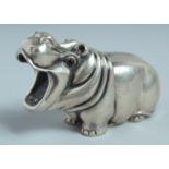 A RUSSIAN SILVER YAWNING HIPPO. Mark: Head & 84, eagle, I P & Faberge mark. 7.5cm long.