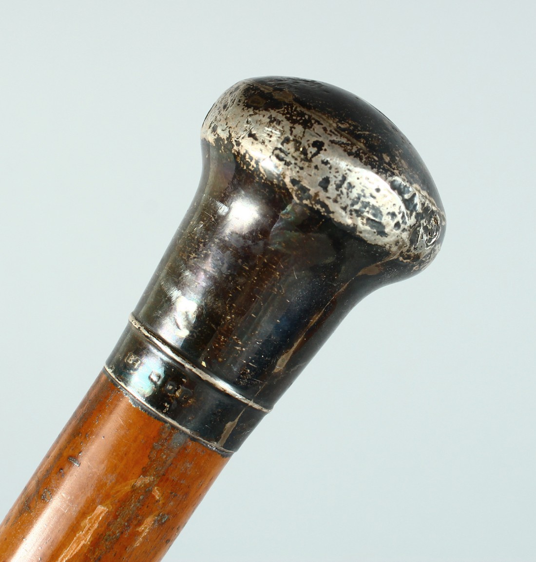 AN EDWARD VII CANE with plain silver handle. London 1901, 35ins long. - Image 3 of 8