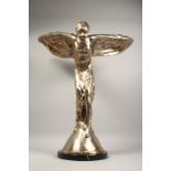 AFTER P. PSAIER. A LARGE SILVERED BRONZE SPIRIT OF ECSTASY. Signed. 26ins high.