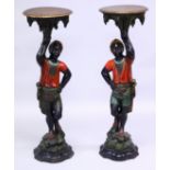A GOOD PAIR OF 19TH CENTURY ITALIAN CARVED AND PAINTED BLACKAMOOR STANDS. 3ft 7ins high.