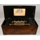 A LARGE SWISS WALNUT CASED MUSICAL BOX, CIRCA 1850, by GUSTARD, ERESBY. Playing twelve arias