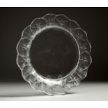 A LALIQUE GLASS CIRCULAR PLATE, the sides with leaves.