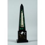 A GOOD VICTORIAN DERBYSHIRE ASHBY MARBLE OBELISK THERMOMETER inlaid with flowers and ivory dial. (