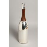 A PLATED CHAMPAGNE BOTTLE COCKTAIL SHAKER 15ins high.