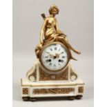 A 19TH CENTURY ENAMEL BRONZE AND WHITE METAL CLOCK with classical female figures. 15ins high.