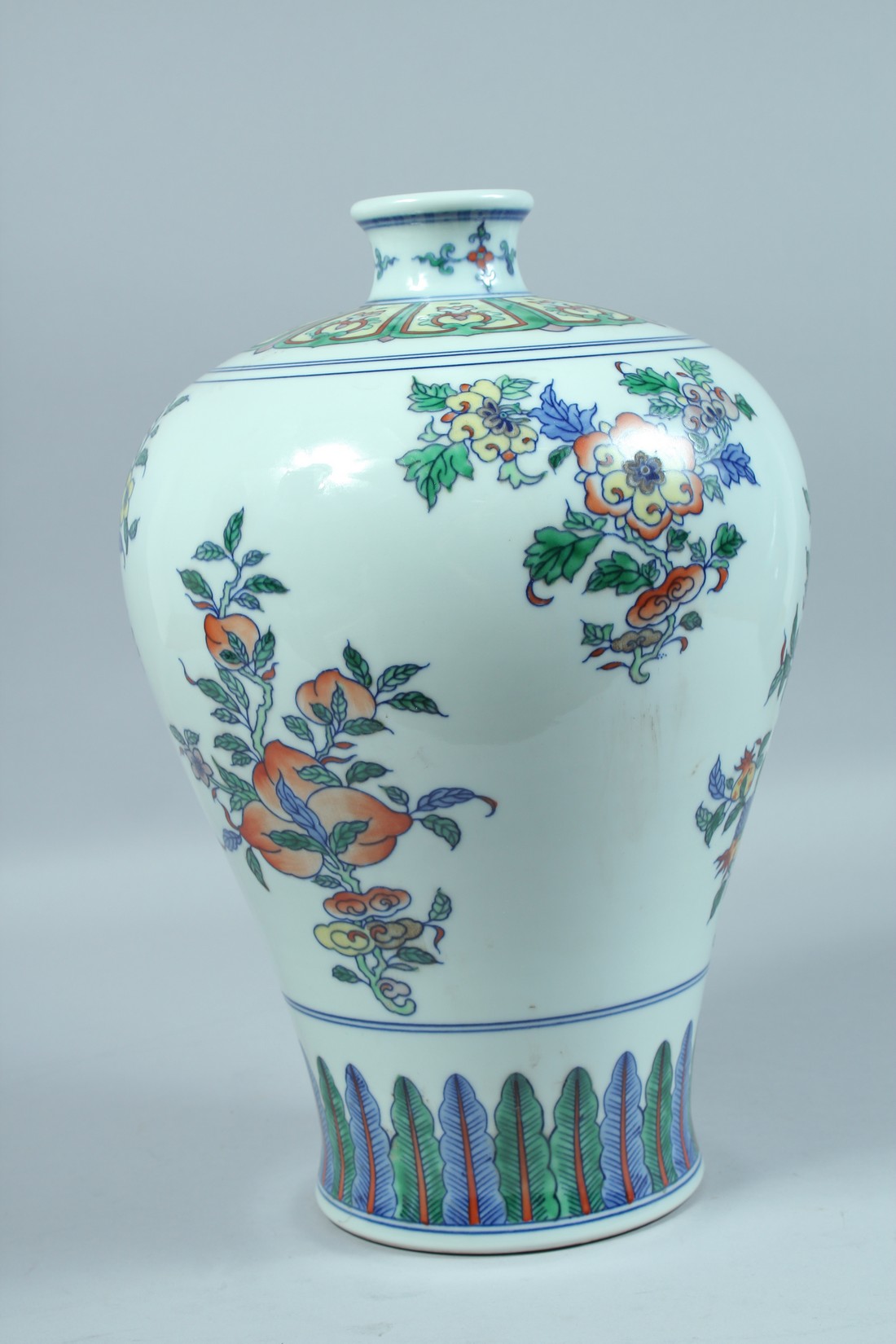 A LARGE CHINESE DOUCAI MEIPING decorated with panels of flowers. 15ins high. - Image 4 of 6