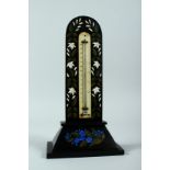 A GOOD VICTORIAN DERBYSHIRE ASHBY MARBLE THERMOMETER inlaid with flowers with ivory dial (