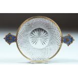 A SUPERB RUSSIAN SILVER ENAMEL CRYSTAL KOVSCH, set with diamonds. 12cm diameter in a Faberge box.