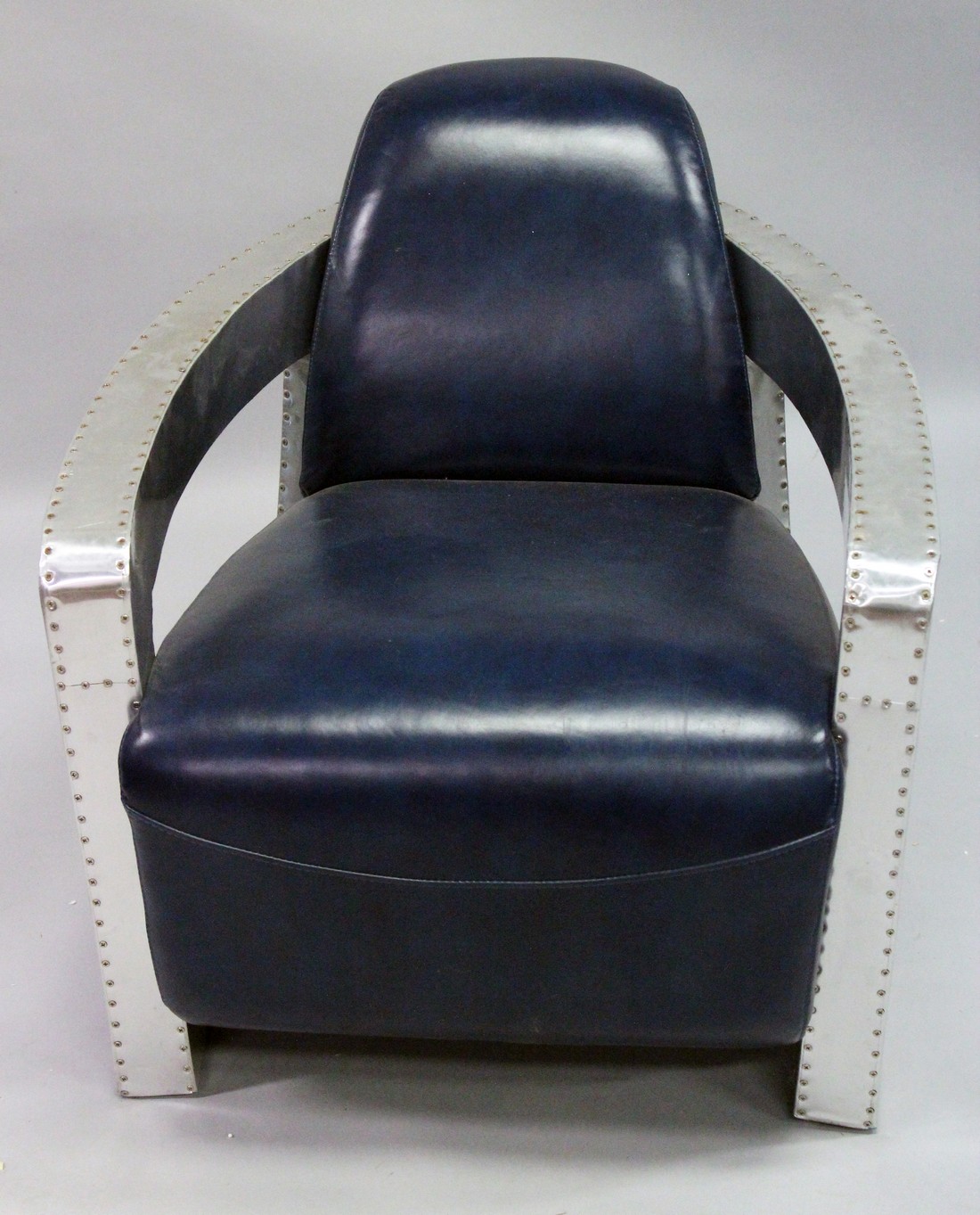 AN ART DECO DESIGN METAL AND LEATHER ARMCHAIR. - Image 2 of 4