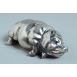 A RUSSIAN SILVER SLEEPING PIG. Mark: Head & 84, eagle, I P and Faberge mark. 7cm long