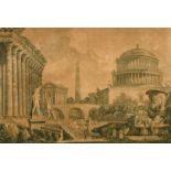 Muller after Panini, figures amongst classical buildings, probably 18th Century, 14.5" x 22.75" (