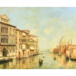 Roberto Cesari, gondolas on a Venetian canal, oil on canvas laid down, signed, 19.75" x 24" (50 x