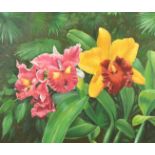 Klein, Orchids, oil on canvas, signed, 19.75" x 23.5" (50 x 60cm).