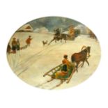 19th Century, figures on horse drawn sledges, oil on canvas laid down, 11.75" x 16" (30 x 40cm), (