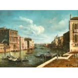 20th Century School, a canal scene, Venice, oil on panel, indistinctly signed, 12" x 15.75" (30 x