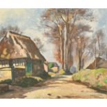 Rene Crevel circa 1932, a pathway thought a French village, oil on board, signed, 18.5" x 22" (47