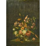 19th Century French School, a still life of mixed flowers, oil on board, 13" x 10" (33 x 25cm).