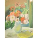 20th Century French school, a colourful still life of mixed flowers, watercolour indistinctly