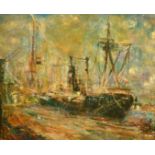 20th Century French School, boats in a harbour, oil on canvas, indistinctly signed, 19.75" x 24" (50