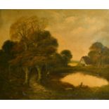 19th Century French school, a pair of landscapes with a female figure, oil on canvas, indistinctly