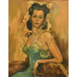 20th Century French School, half-length study of an elegant lady, oil on board, indistinctly