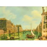 20th Century School, gondolas on a Venetian canal, oil on panel, indistinctly signed, 9.5" x 12.