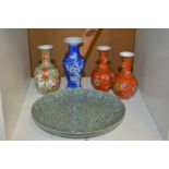 Chinese celadon crack glaze dish and other items.