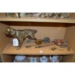 A cast brass model of a dog and other items.