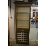 A good floor standing green painted kitchen shelving unit with built in drawer and wine rack.