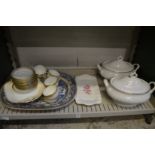 Blue and white meat dish, pair of vegetable dishes and covers etc.