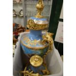 A large Continental style ormolu mounted pedestal urn (af).