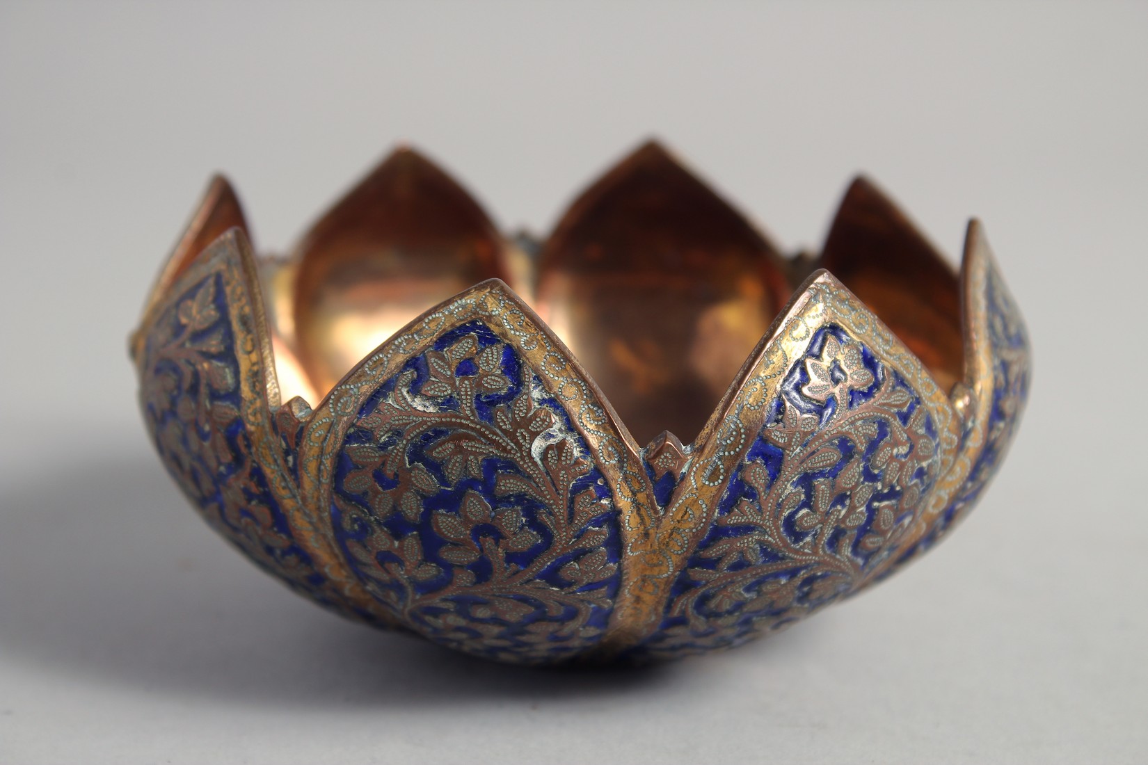 A 19TH CENTURY INDIAN KASHMIRI ENAMELLED GILDED PETAL FORM BOWL, 11cm diameter, together with a - Image 2 of 9