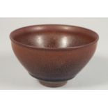 A CHINESE HARE'S FUR GLAZE POTTERY BOWL, 12.5cm diameter