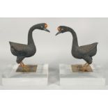 A PAIR OF CHINESE METAL AND ENAMEL WORK FIGURES OF GEESE, the geese made up of fine filigree