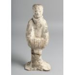 A CHINESE STANDING POTTERY FIGURE. 29.5cm high
