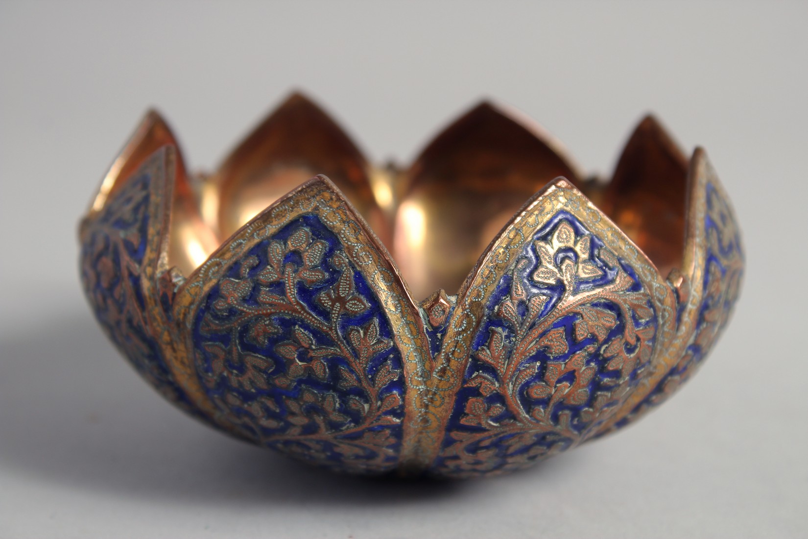 A 19TH CENTURY INDIAN KASHMIRI ENAMELLED GILDED PETAL FORM BOWL, 11cm diameter, together with a - Image 3 of 9