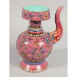 A CHINESE TIBETAN-STYLE PORCELAIN BENBA WINE POT AND COVER, decorated with floral motifs and