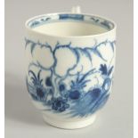 AN 18TH CENTURY WORCESTER SCARCE COFFEE CUP painted with the Candle Fence pattern, early crescent