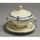 A CREAMWARE TUREEN AND COVER with stand, possibly LEEDS.