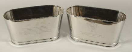 A SMALL PAIR OF LILY BOLLINGER WINE COOLERS 11ins long.