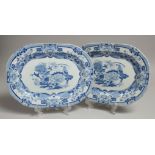 A PAIR OF IRONSTONE BLUE AND WHITE PLATES.